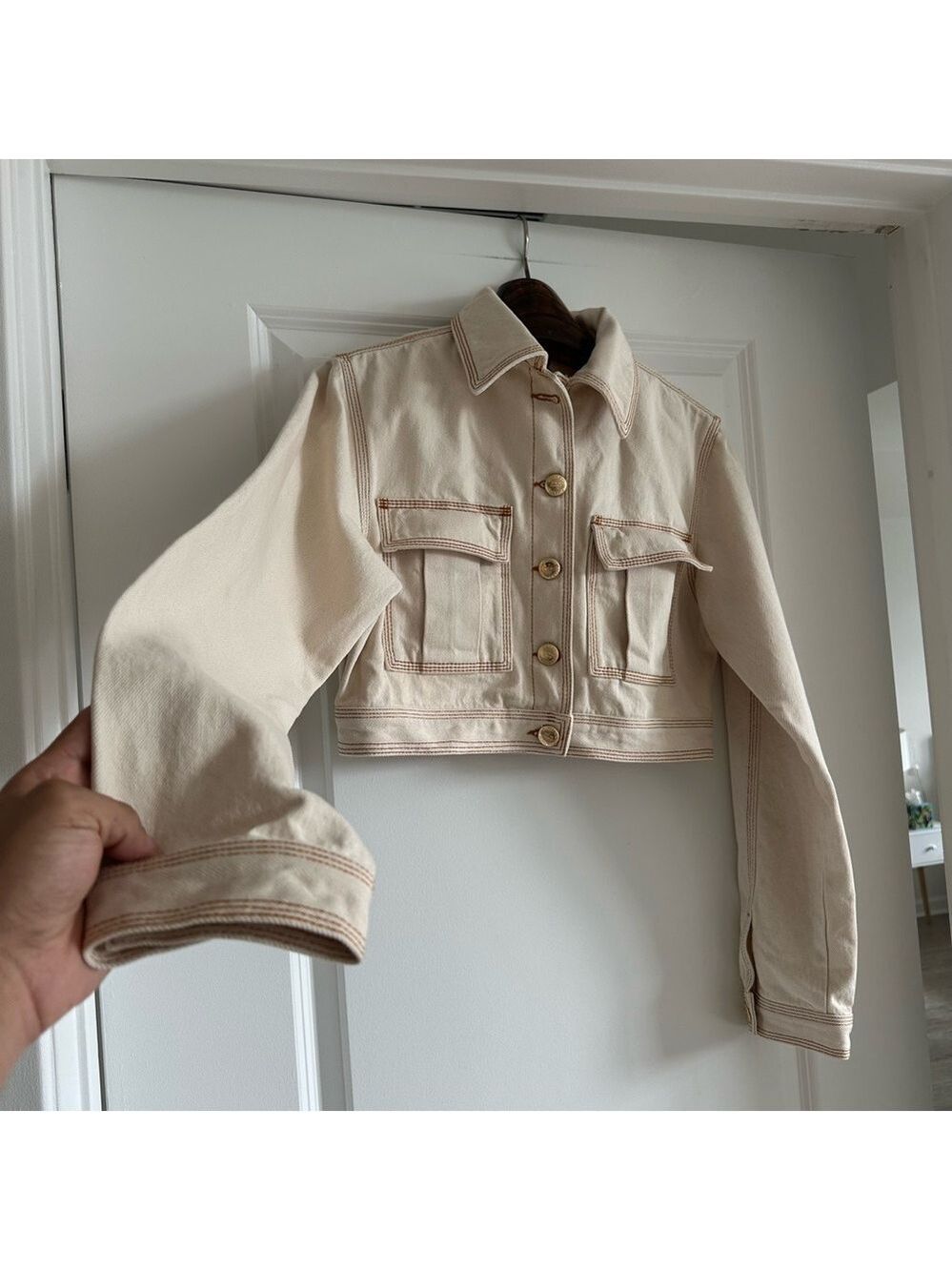 Farm Rio Off-White Gabardine Cropped Jacket - Picture 2 of 6